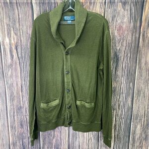 ⭐️Polo by Ralph Lauren sportsman cowell neck blue tag linen blend cardigan SZ L